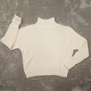 Gap Ivory Long Sleeve Cable Knit Mock Neck Sweater Women's Large NWT Classic